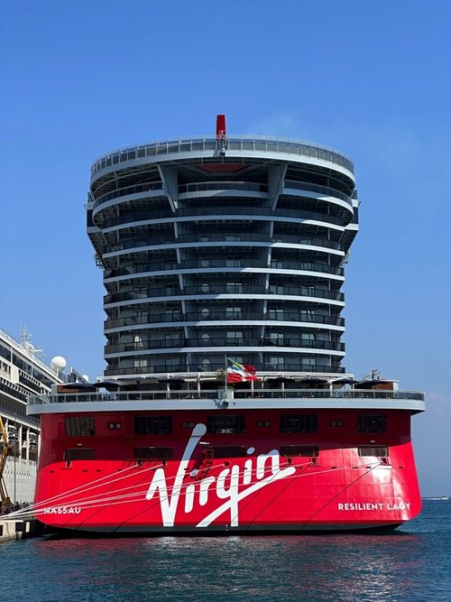Virgin Voyages Resilient Lady at port